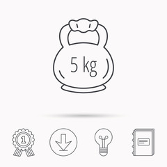 Weight icon. Weightlifting barbell sign.