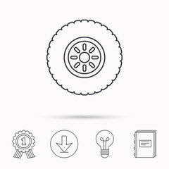 Car wheel icon. Tire service sign.