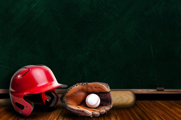 Baseball Equipment and Chalk Board Copy Space