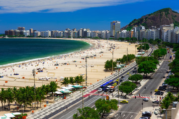 Fototapeta na wymiar Copacabana beach and Avenida Atlantica in Rio de Janeiro, Brazil