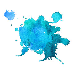 Abstract watercolor stain with splashes of  blue color