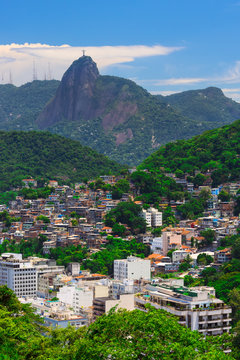 view of Corcovado, favela Babilonia near Copacabana in Rio de Janeiro. Brazil