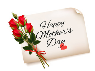 Happy Mother's Day note with red roses. Vector background.