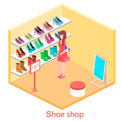 Isometric interior shoe shop