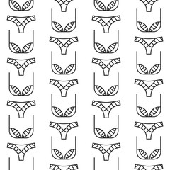 Fashion sexy lingerie seamless pattern. Fine line monochrome woman lingerie pastel color vector pattern.