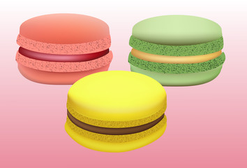 Sweet and colorful french macaroons on pink background, Dessert.