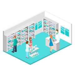 Isometric interior of pharmacy