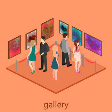 Isometric interior of picture gallery
