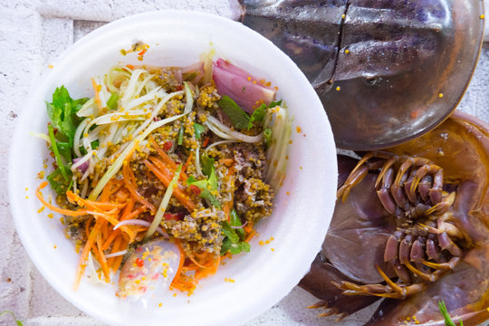 Thai food, spicy horseshoe crab salad