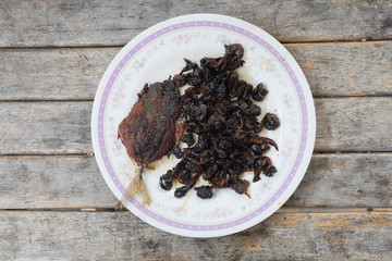 dried fish fried on a plate
