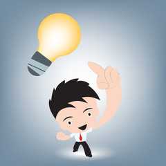 Businessman showing and pointing at creative idea, illustration vector in flat design