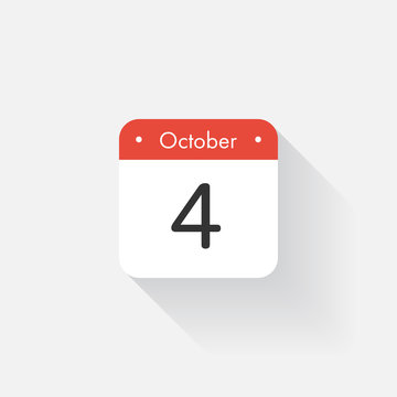 Calendar Icon with long shadow. Flat style. Date,day and month. Reminder. Vector illustration. Organizer application, app symbol. Ui. User interface sign.  October. 4