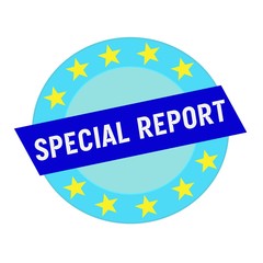 special report white wording on blue Rectangle and Circle blue stars