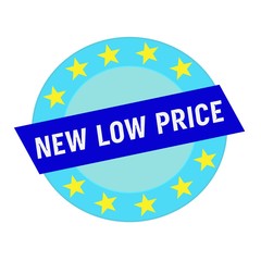 new low price white wording on blue Rectangle and Circle blue stars