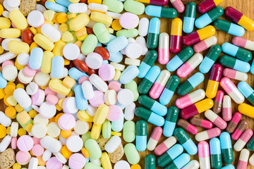 A lot of colorful medication and pills from above