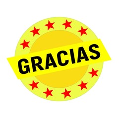 GRACIAS black wording on yellow Rectangle and Circle yellow stars