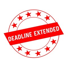 DEADLINE EXTENDED white wording on red Rectangle and Circle red stars
