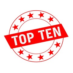 TOP TEN white wording on red Rectangle and Circle red stars