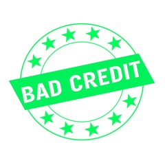 bad credit white wording on green Rectangle and Circle green stars