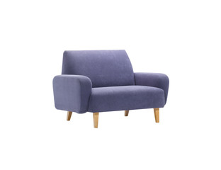 Blue armchair isolated with clipping mask, side view.