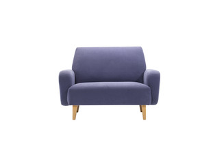 Blue armchair isolated with clipping mask, front view.

