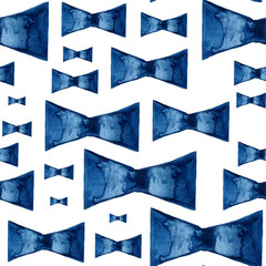 Watercolor satin blue bow tie pattern