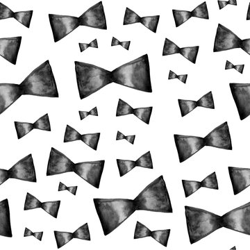 Watercolor Satin Black Bow Tie Pattern