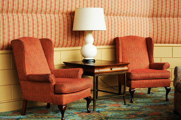 sofa in lounge area, retro style