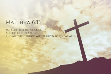Matthew Vintage Bible Verse Background on one cross on a hill