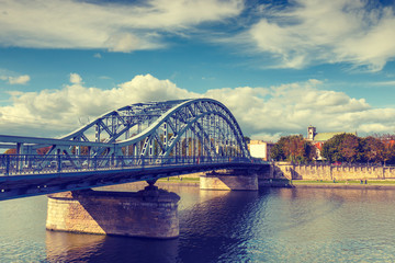 Vintage look of Vistula River in the historic city center of Krakow, Poland