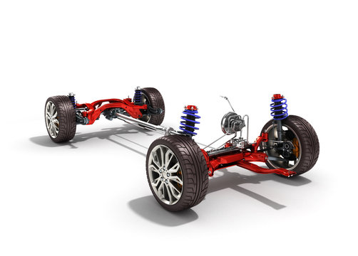 car suspension separately from the car isolated on white 3d illu