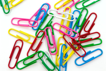 Paper clips colorful on white background