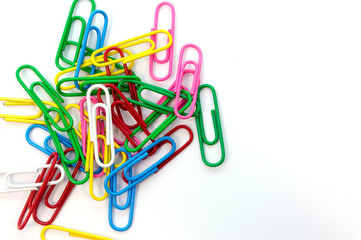 Paper clips colorful on white background