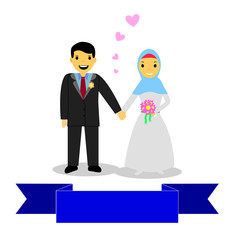 Hand on Hand Bride Couple Muslim and Muslimah with Ribbon 
