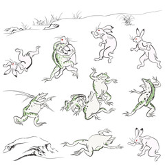 Naklejka premium 鳥獣人物戯画のイメージイラスト