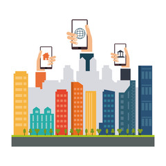 Obraz premium Smart city design. Social media icon. Technology concept