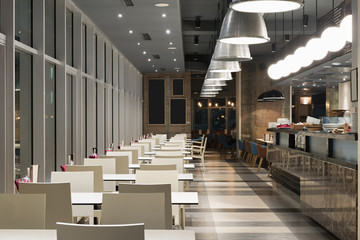 Canteen interior in the evening