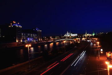 Night traffic in winter city