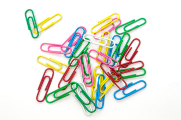 Paper clips colorful on white background