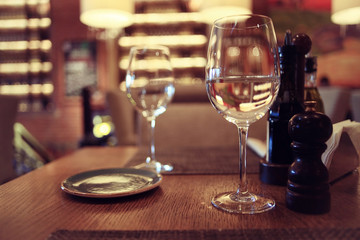 empty table background blur interior of the restaurant