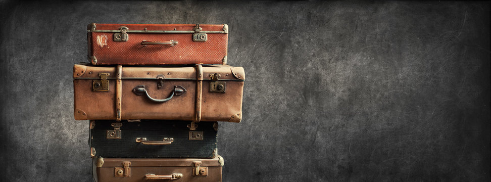 Vintage Pile Ancient Suitcases Design Concept Travel © olga pink