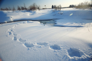 March on the creek snow ice water