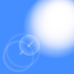 Vector illustration sun in the blue sky. Sunshine effect Vector illustration with sunshine.