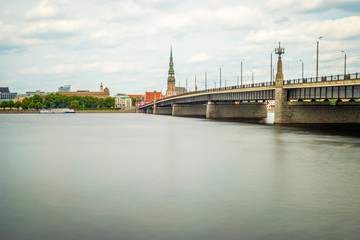 View on riga city over still river