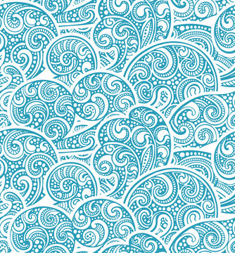 Seamless pattern with hand drawn doodle sea waves. 