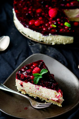 slice of a tart with fresh berries.