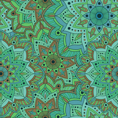 Seamless indian pattern for wrapping paper, fabric or wallpaper. Hand drawn mandala decoration vector. Oriental, islam, tribal, ottoman, peru, floral mandala motifs. Textile print.