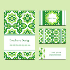 Business card templates set with tiles ornament.  Ornamental layout design decoration elements. Vector background in arabic style.