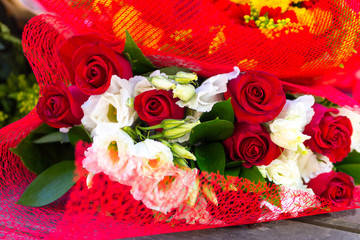 Red and Yellow flowers boquet . graduate and anniversary