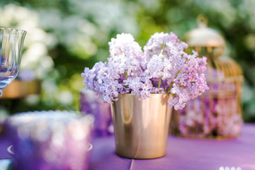 Purple Table set for a wedding dinner, vintage style
